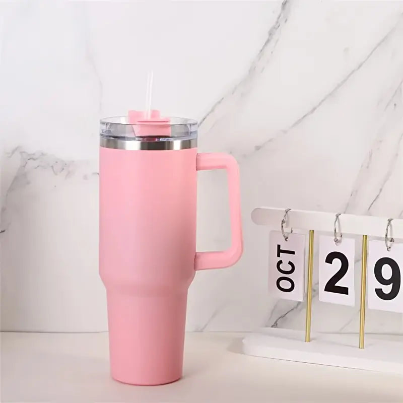 40oz Insulated Stainless Steel Tumbler with Straw - Pink