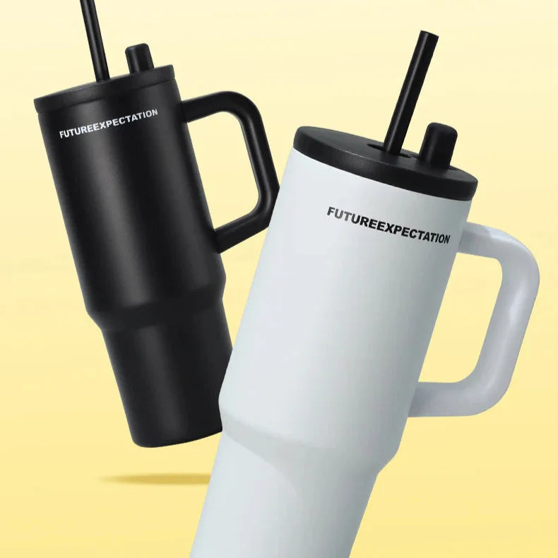 710ml Stainless Steel Insulated Travel Tumbler with Handle Straw Lid